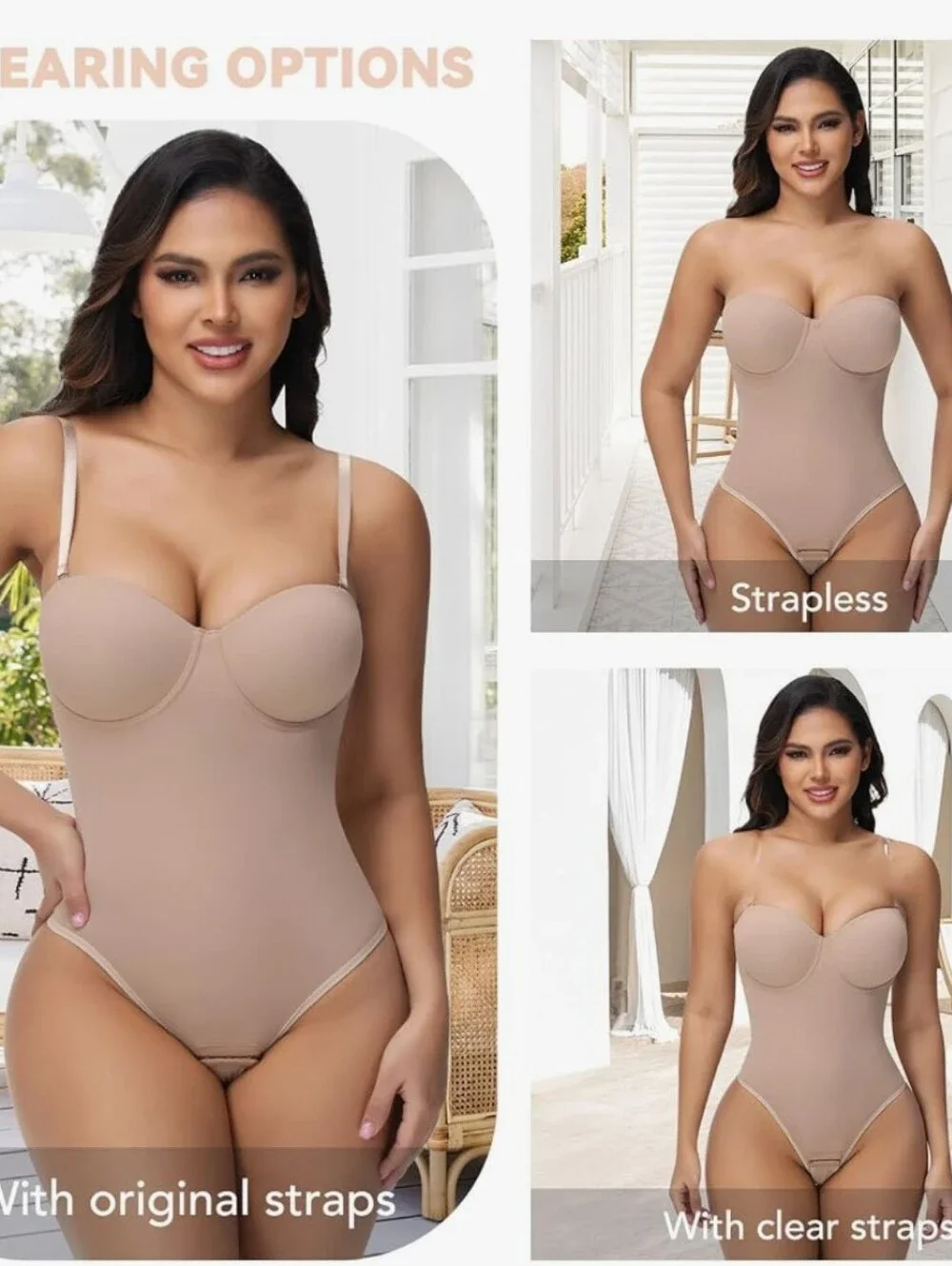 Nude Shapewear Bodysuit with Underwire Bra & Removable Straps SM